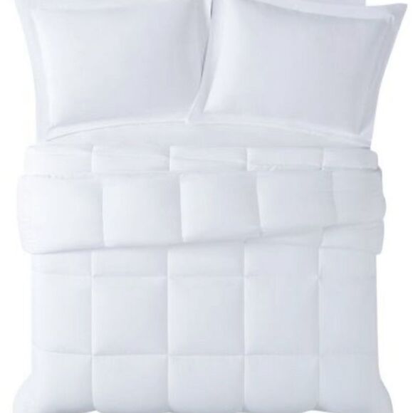 Three piece white antimicrobial odor control comforter set.  From Home Depot - Picture 2 of 7